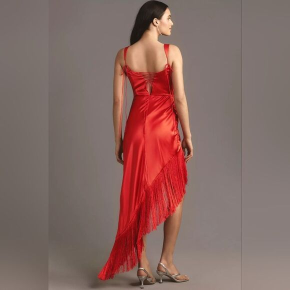 For Love & Lemons Anisa Asymmetrical Fringe Midi Dress Size Extra Small NWOT - Picture 9 of 16